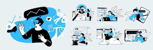 Business Concept illustrations Men and women taking part in business activities