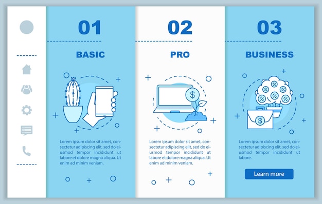 Business development onboarding mobile web pages vector template