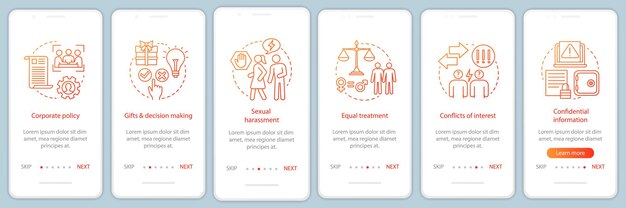 Business ethics onboarding mobile app page screen vector template