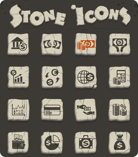 Business finance web icons on stone blocks in the stone age style
