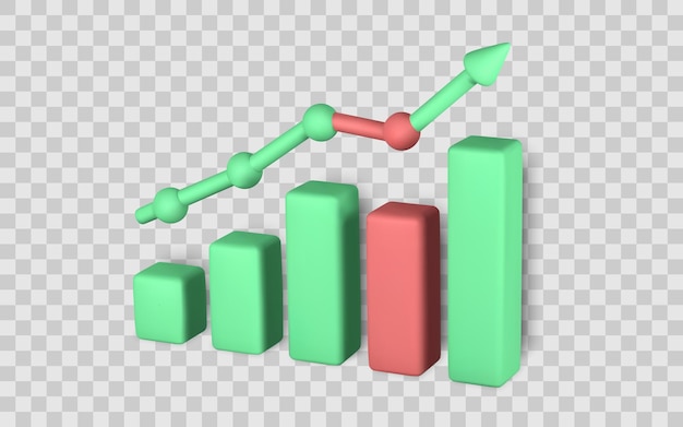 business growth chart with 3d bar graph and arrow line representing financial data or statistics trend analysis and market progress vector illustration