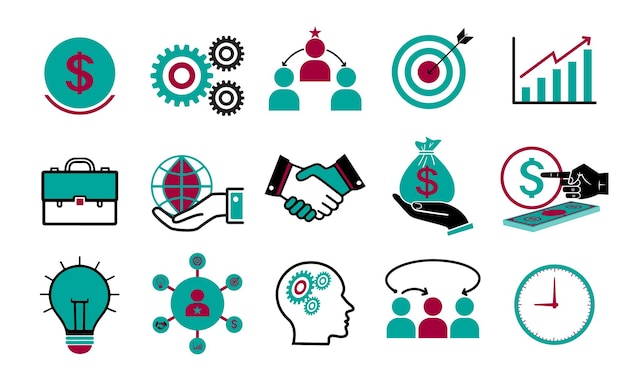 Business Icons Set for Financial and Teamwork Concepts