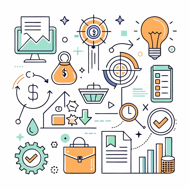 Business icons with light bulb target document and briefcase