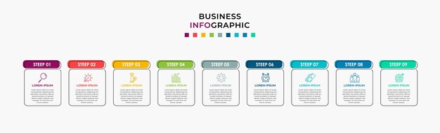 Business Infographic design template Vector with icons and 9 nine options or steps