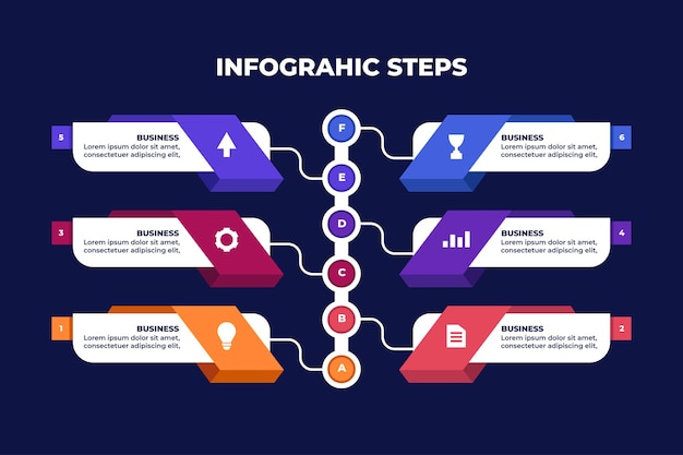 business infographic steps with 6 options presentation template