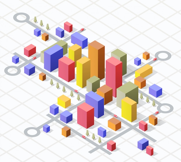 Business isometric city with many different houses