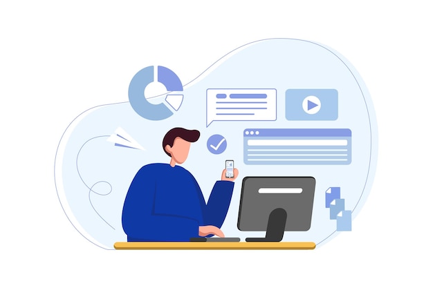 Business man working in office with computer