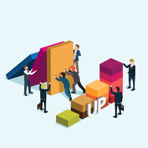 business people hold back wall for profit graph