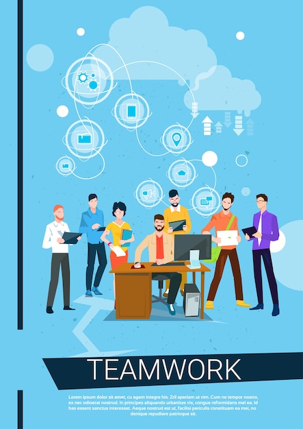 Business People Team Boss Manager Sit Working Desktop