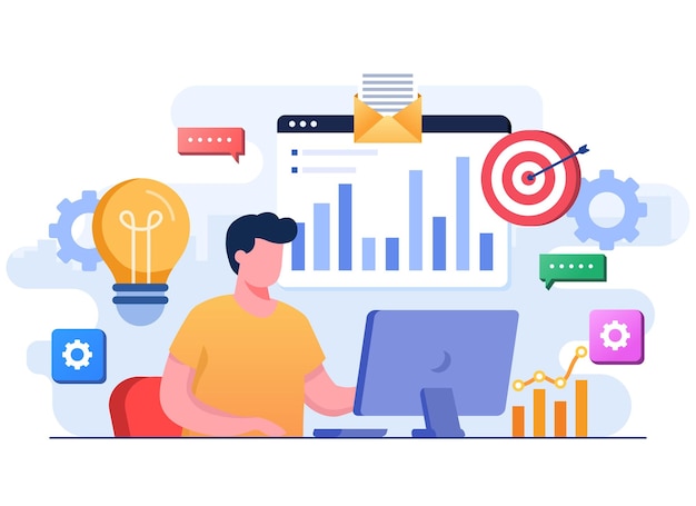 Business performance data analysis flat illustration concept