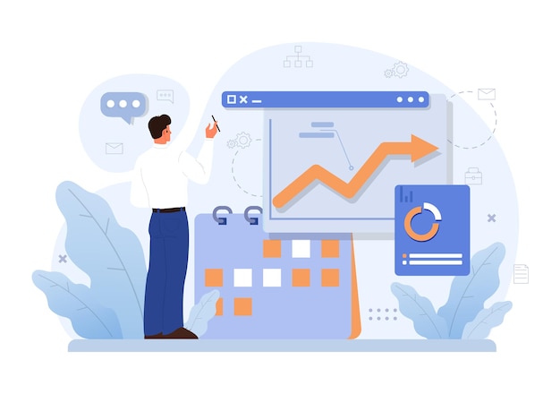 Business processes optimization productive employee analyzing marketing and management data
