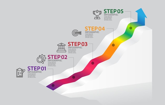 business steps timeline infographic element report template background with business icon 5 steps