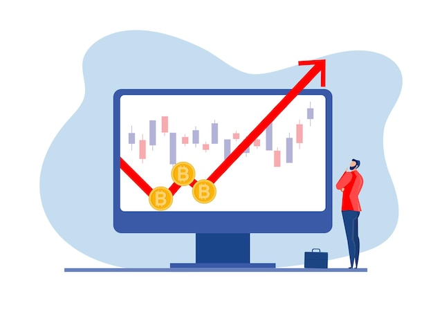 Business Strategy Analysis stock market with Bitcoin upward growth vector illustrator.