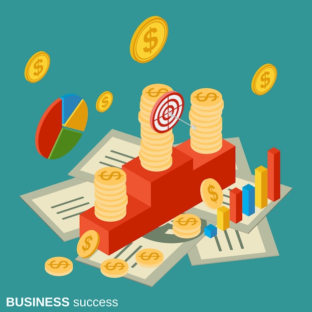 Business success flat isometric vector concept illustration