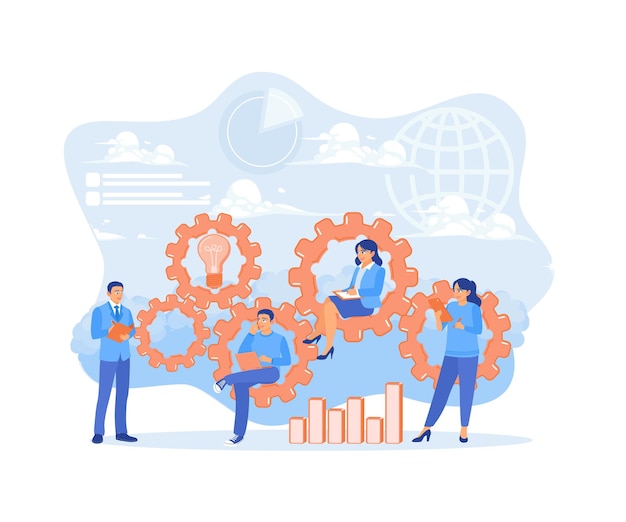 Business teams working together in a company Communicate with each other and exchange ideas Teamwork concept Flat vector illustration