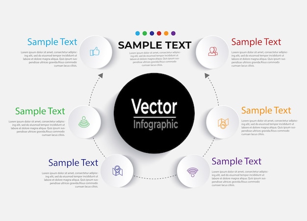 business vector infographic design template with 6 options or steps