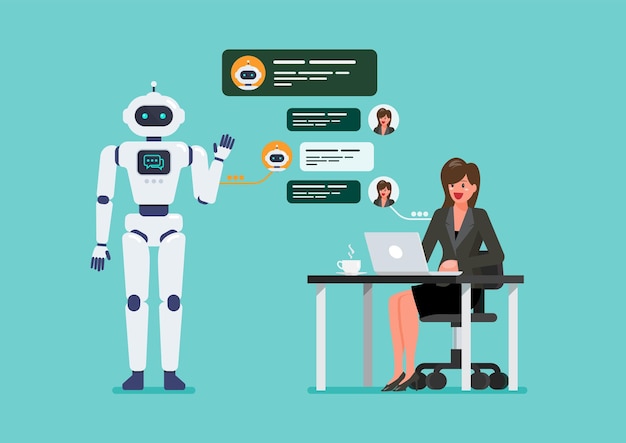 Business woman is chatting with chatbot