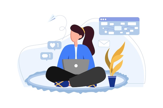 Business Woman Remote Working from Home Illustration