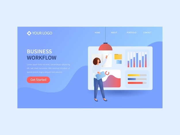 business workflow landing page or web banner design