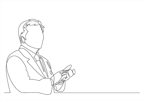 Businessman giving a presentation in line art style
