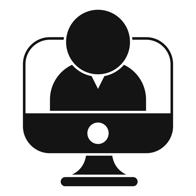 Businessman having video call on computer screen icon