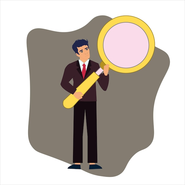 Businessman holding a Magnifying Glass Young Boy with a magnifying glass Businessman Character