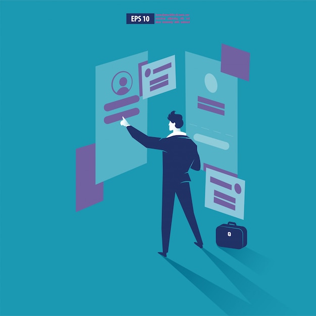 Businessman login into futuristic hologram interface. 