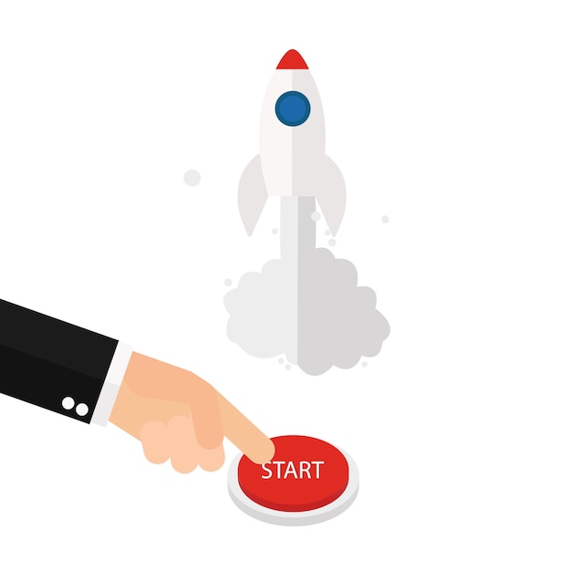 Businessman pushing the start button