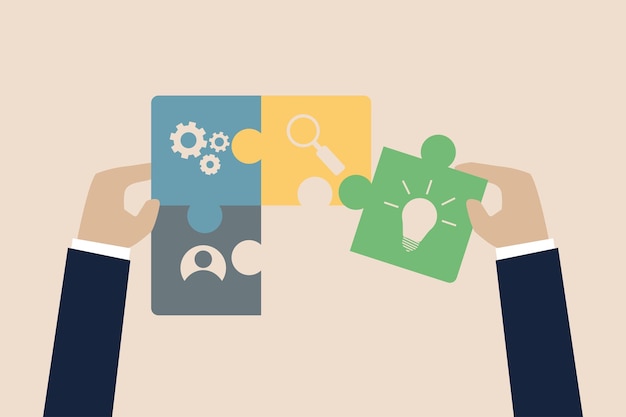 Businessman putting together a puzzle Stock vector business concept vector illustration