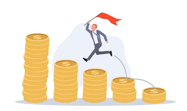 Businessman running to achieve financial goal collecting wealth concept Vector illustration