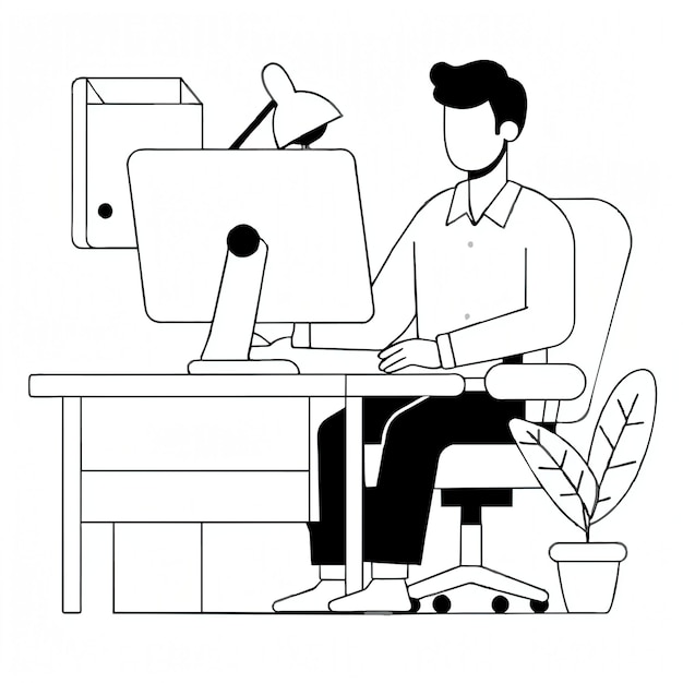 businessman sitting at computer desk