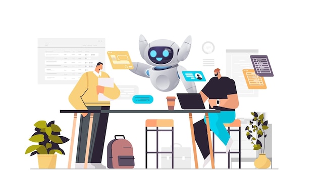 Businesspeople working with robot in office artificial intelligence technology concept