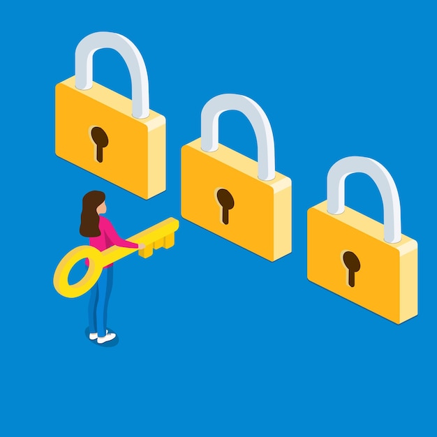 Businesswoman holding golden key