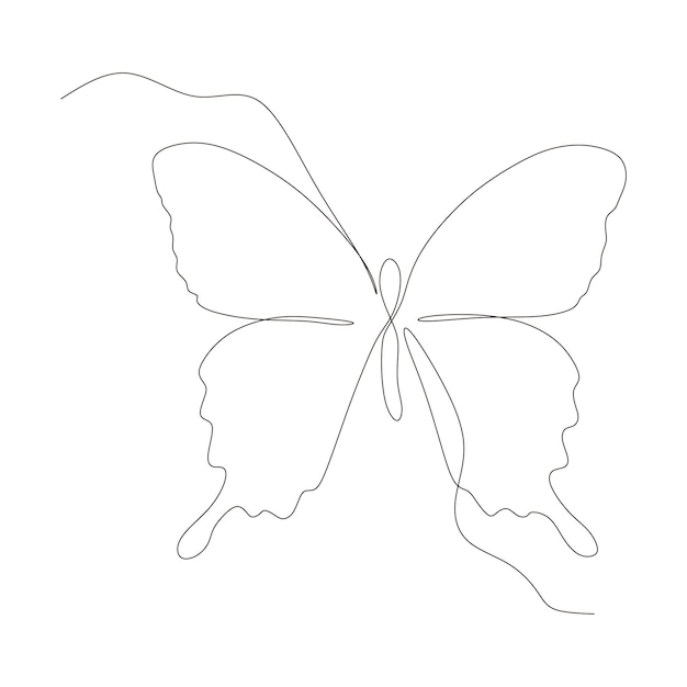 Butterfly continuous line drawing design isolated on white background for logo or decorative element