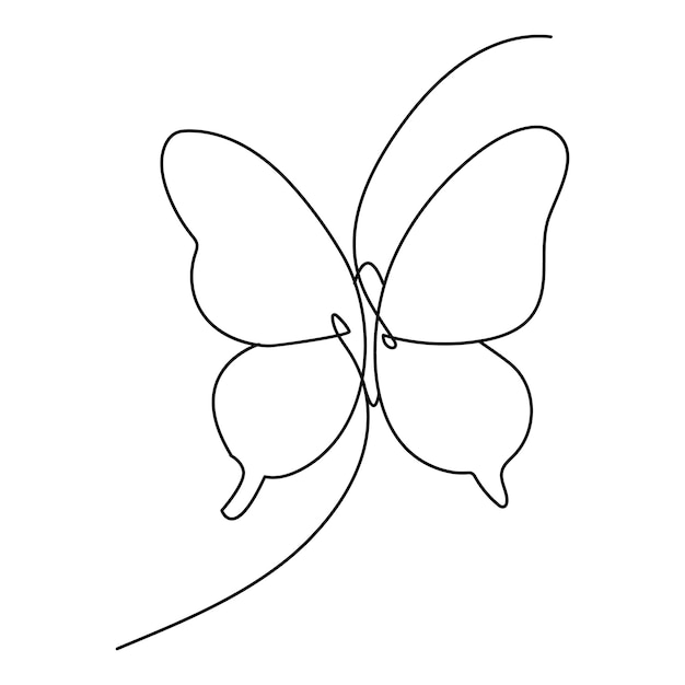 butterfly continuous one line drawing element isolated on white background and single line art