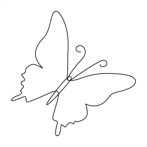 Butterfly in One continuous line drawing art and editable vector stroke illustration and minimalist