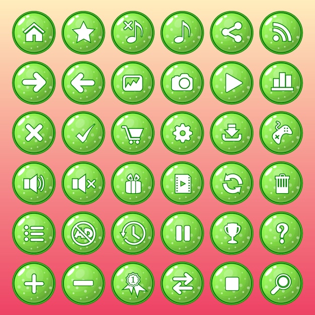 Button icon set color green style glossy jelly.