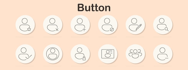 Button set icon User interface add remove edit search check lock user management group settings account options select profile actions online control
