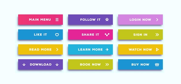 Button vector set with shadow modern flat style isolated on white background for web site ui mobile app Call to action icon button vector 10 eps
