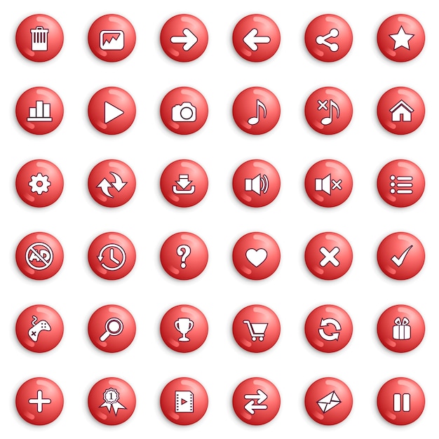 buttons and icon set design for game or web color red.