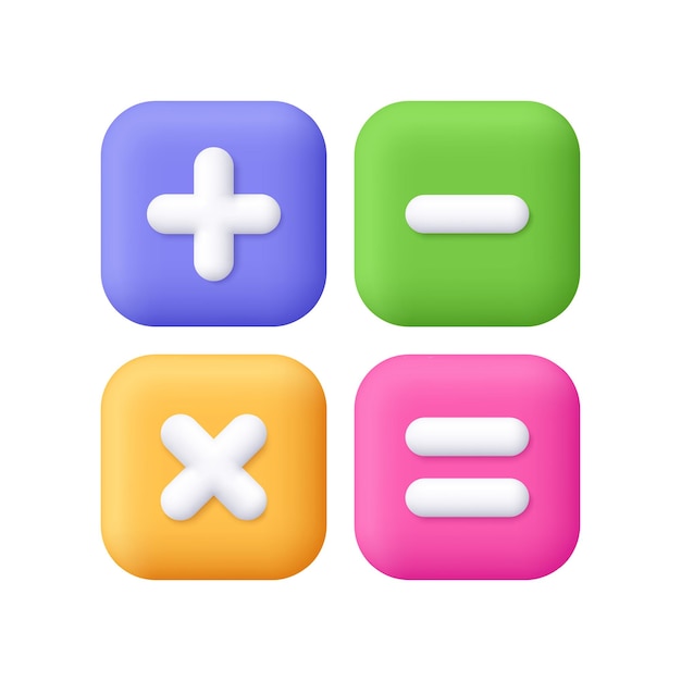 Calculator math device Square buttons with math sign 3d vector icon Cartoon minimal style