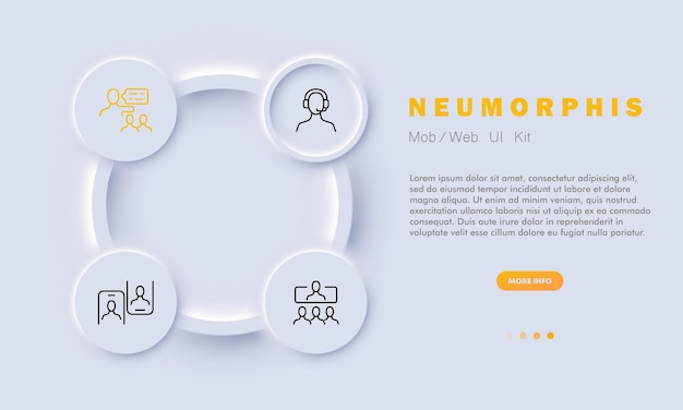 Call centre set icon. Communication, teamwork, phone, online, internet, subordinates, employees.