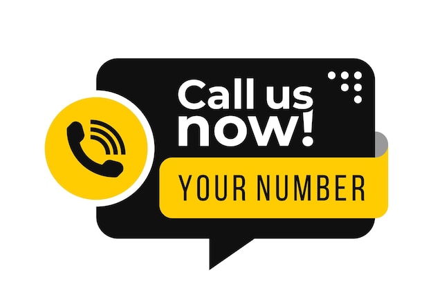 call us now icons vector yellow and black color speech bubble template phone number sign button