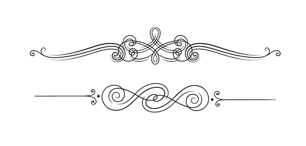 calligraphic frame concept divider for ancient books in retro style typography and calligraphy poster or banner linear flat vector illustration isolated on white background