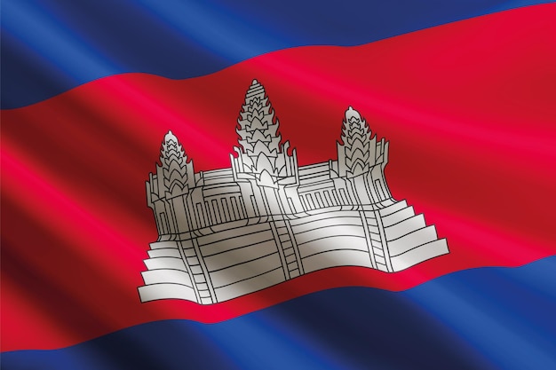 Cambodia flag waving in the wind detailed silk texture