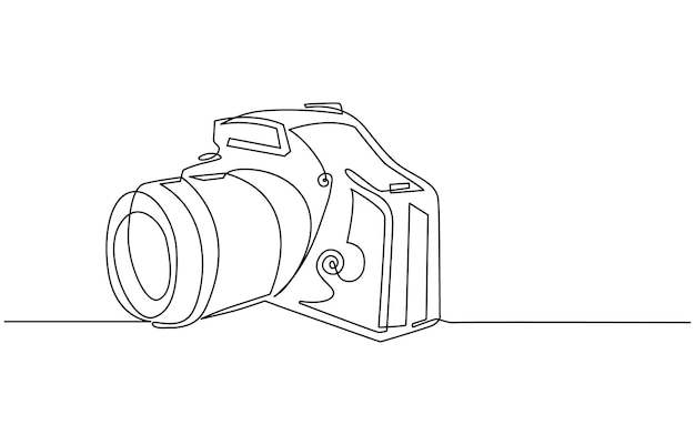 Camera single linear drawing One line photography tool minimal logo icon fine line tattoo vector