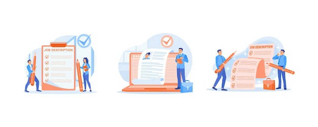 Candidates are looking for the right position Job position with duties and responsibilities Qualifications and requirements for office Job Description concept Set flat vector illustration