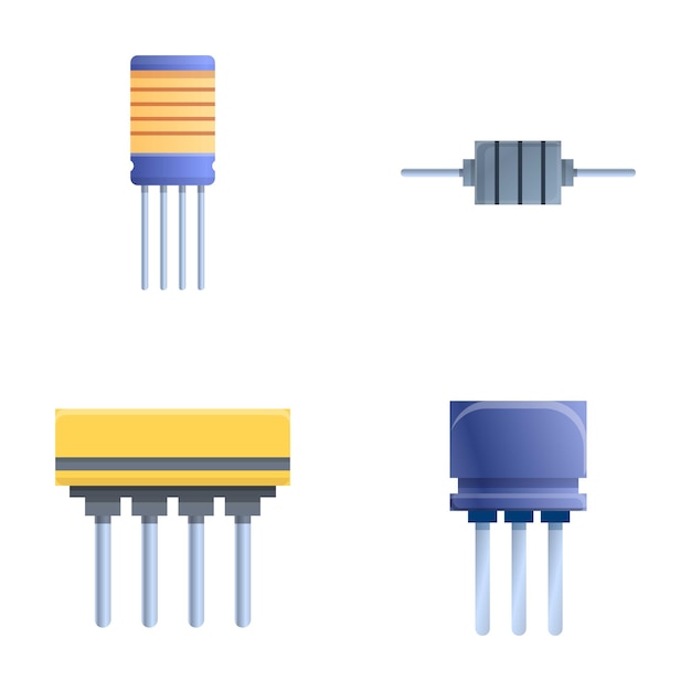 Capacitor icons set cartoon vector Capacitor and resistor