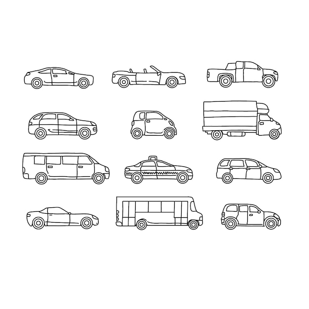 car handrawn doodle illustration vector set