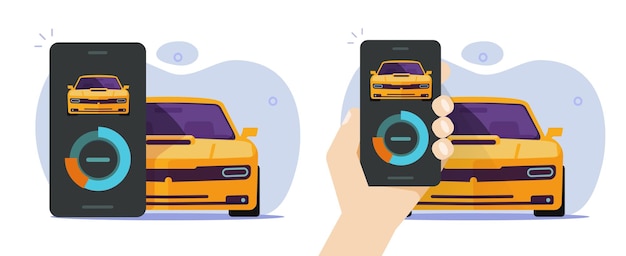 Car mobile cell phone data scan check icon flat vehicle diagnostic info data on cellphone smartphone